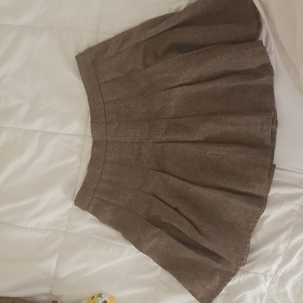 Brown Pleated Mini Skirt, L